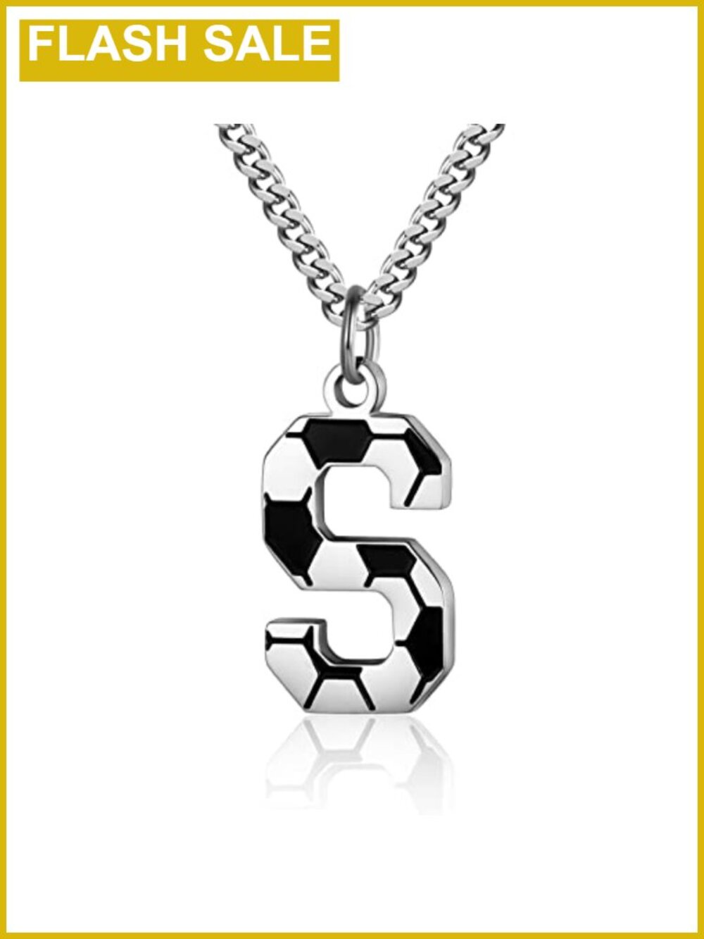 Soccer Initial Letter Necklace Stainless Steel Silver Chain 22 inch